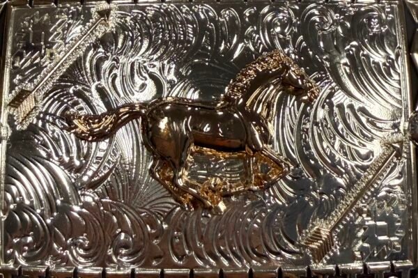 BB-12 BRONZE/ SILVER HORSE ARROWS BELT BUCKLE