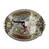 BB-43 BRONZE AND SILVER TEXAS LONG HORN BELT BUCKLE