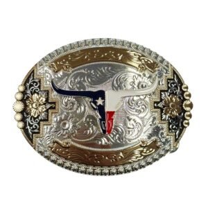 BB-43 BRONZE AND SILVER TEXAS LONG HORN BELT BUCKLE