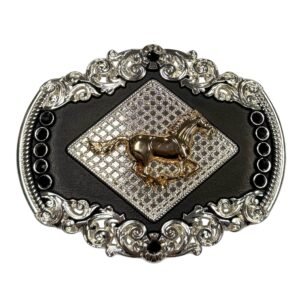 BB-63 SILVER/BLACK BRONZE HORSE BELT BUCKLE