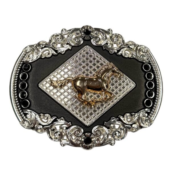 BB-63 SILVER/BLACK BRONZE HORSE BELT BUCKLE