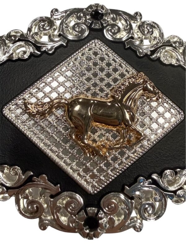 BB-63 SILVER/BLACK BRONZE HORSE BELT BUCKLE