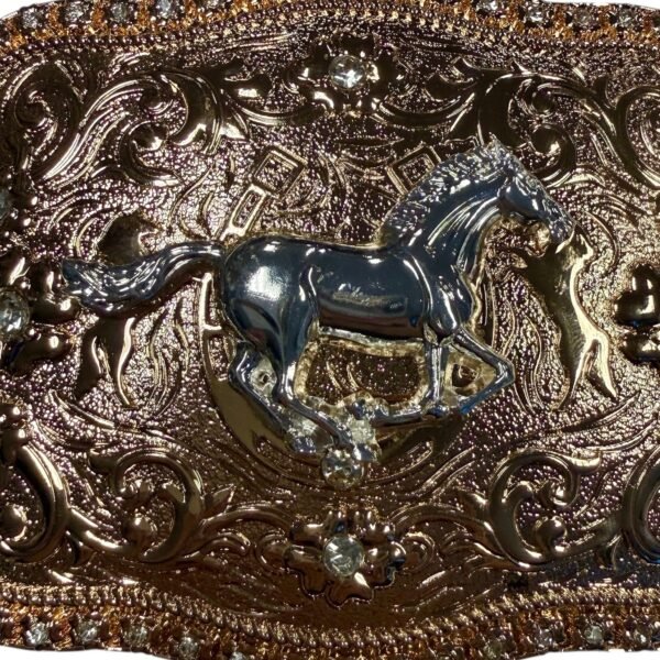 BB-10 BRONZE/SILVER HORSE DIAMOND BUCKLE