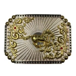 BB-29 Silver/Gold Horse Ruby Belt Buckle