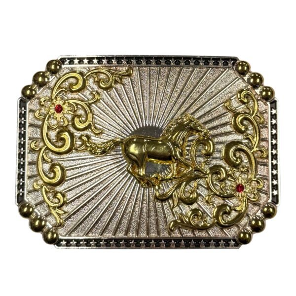 BB-29 Silver/Gold Horse Ruby Belt Buckle