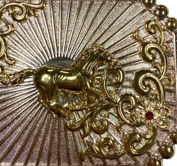 BB-29 Silver/Gold Horse Ruby Belt Buckle
