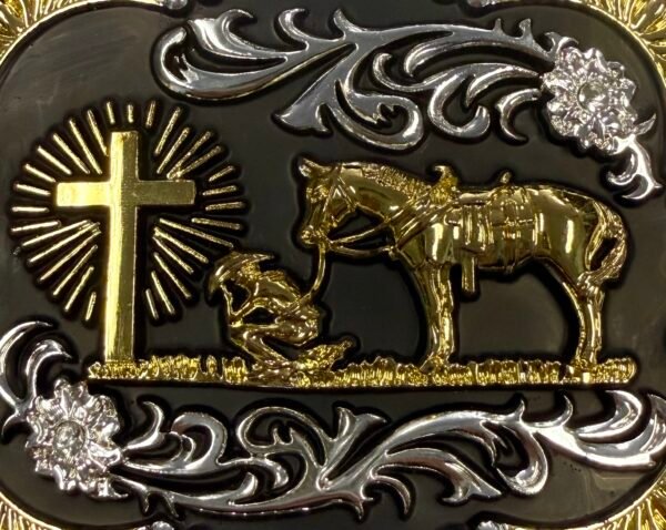 BB-39 Black/Silver Gold Prayer Belt Buckle