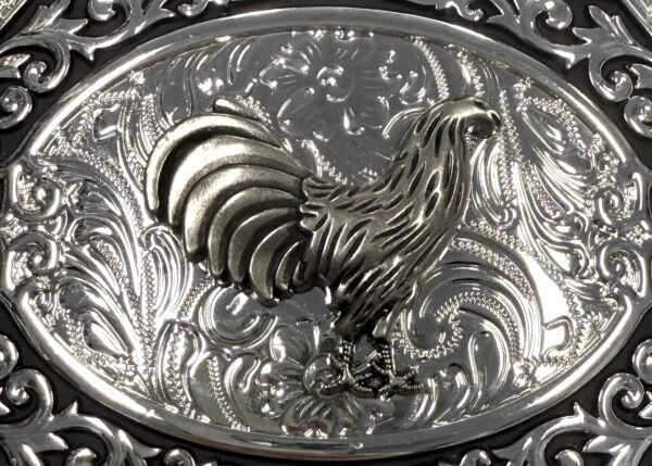 BB-49 Silver/Metal Black Rooster Belt Buckle