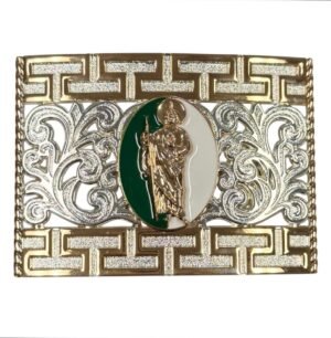 BB-4 Silver/Bronze Green/White San Judas Tadeo Belt Buckle