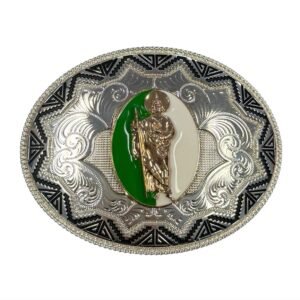BB-65 Silver Green/White San Judas Belt Buckle