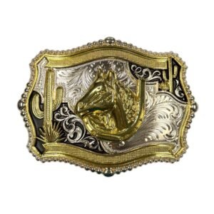 BB-3 Silver/Gold Horse Horsehoe Belt Buckle