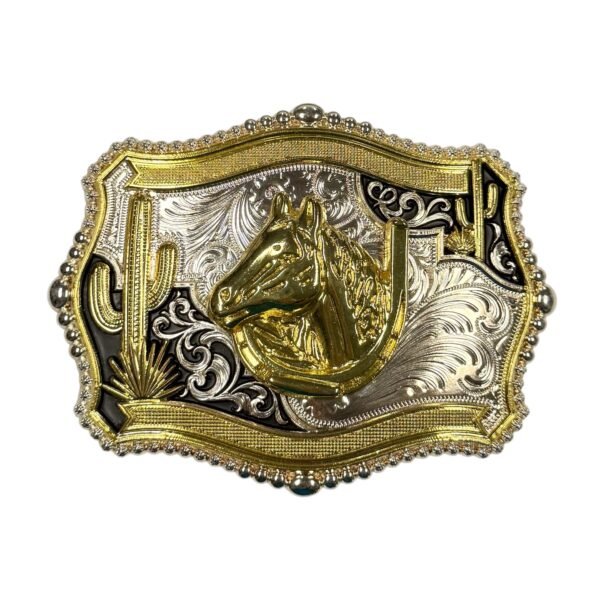 BB-3 Silver/Gold Horse Horsehoe Belt Buckle