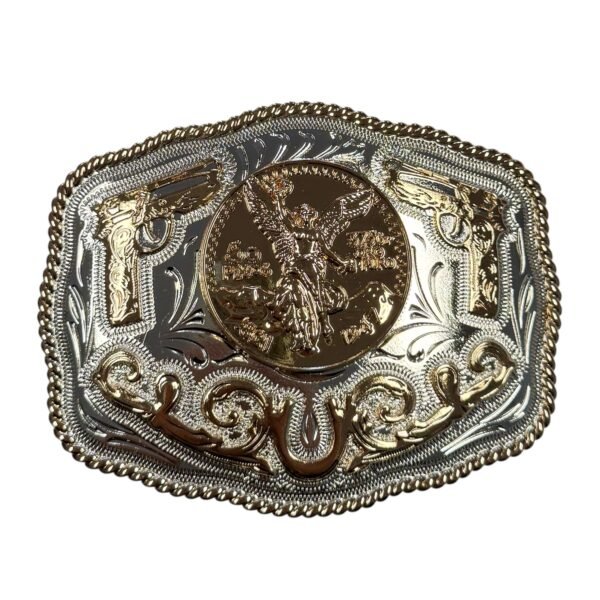 BB-57 Silver/Bronze Centenario Coin Twin Guns Belt Buckle