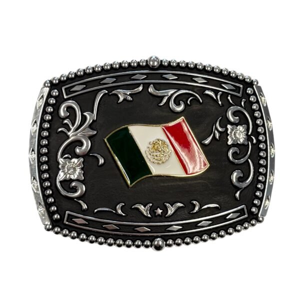 BB-53 Metal/Black Mexico Flag Belt Buckle
