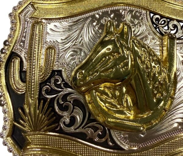 BB-3 Silver/Gold Horse Horsehoe Belt Buckle