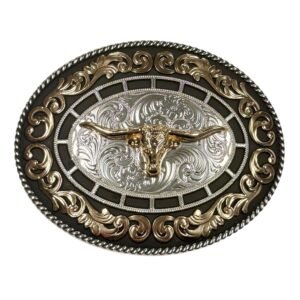 BB-50 Silver/Bronze Black Longhorn Belt Buckle