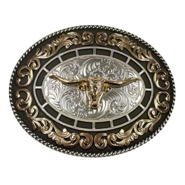 BB-50 Silver/Bronze Black Longhorn Belt Buckle