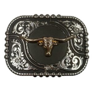 BB-51 Metal/Bronze Black Longhorn Belt Buckle