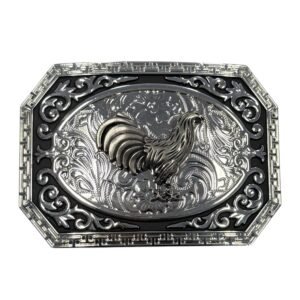 BB-49 Silver/Metal Black Rooster Belt Buckle