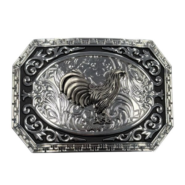 BB-49 Silver/Metal Black Rooster Belt Buckle