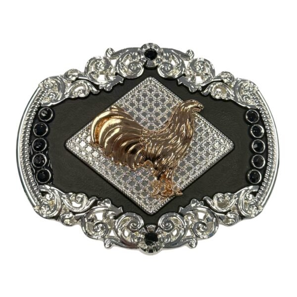 BB-42 Silver/Black Bronze Rooster Belt Buckle