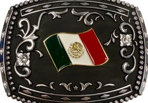 BB-53 Metal/Black Mexico Flag Belt Buckle