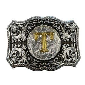 BB-86 Silver/Gold Initial "T" Belt Buckle