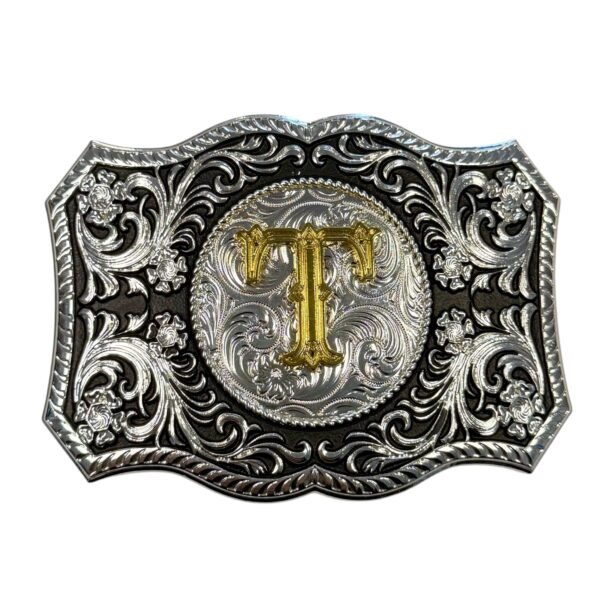 BB-86 Silver/Gold Initial "T" Belt Buckle