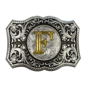 BB-38 Silver/Gold Initial "F" Belt Buckle