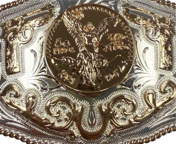 BB-57 Silver/Bronze Centenario Coin Twin Guns Belt Buckle