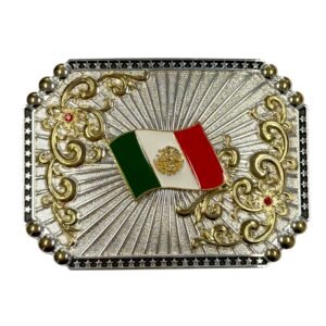 BB-58 Gold/Ruby Mexico Flag Belt Buckle