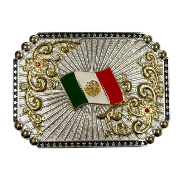 BB-58 Gold/Ruby Mexico Flag Belt Buckle