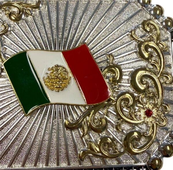 BB-58 Gold/Ruby Mexico Flag Belt Buckle