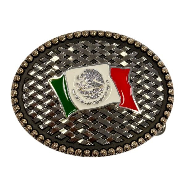 BB-18 Silver/Bronze Petatillo Mexico Flag Belt Buckle