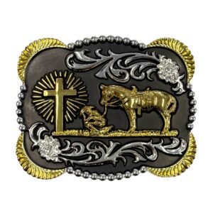 BB-39 Black/Silver Gold Prayer Belt Buckle