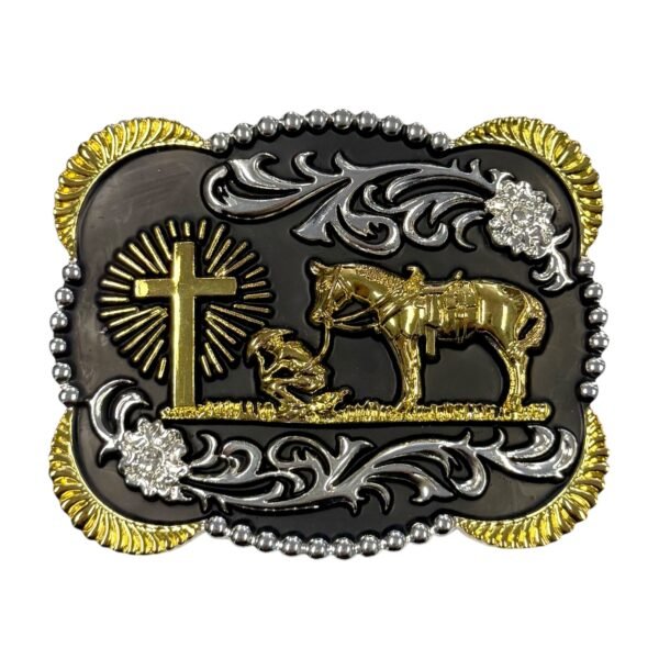 BB-39 Black/Silver Gold Prayer Belt Buckle
