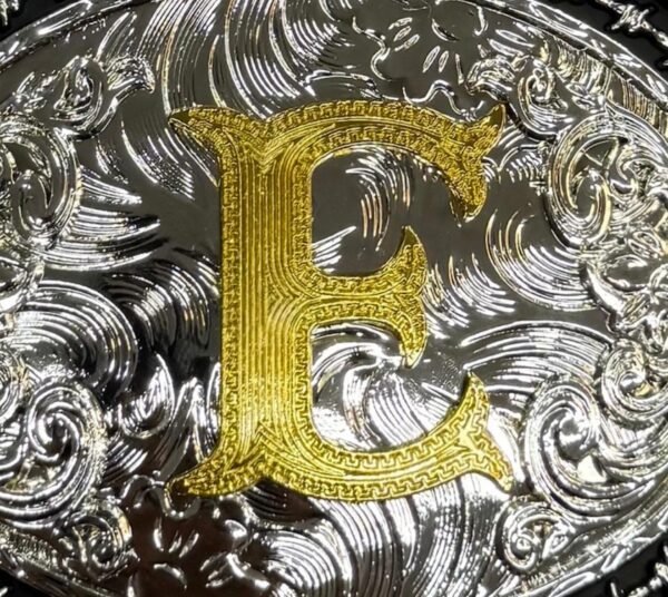 BB-57 Silver/Gold Initial "E" Belt Buckle