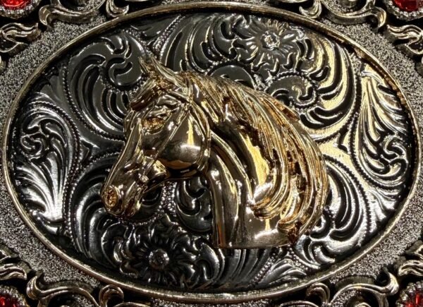 BB-77 Bronze Horse Ruby Belt Buckle