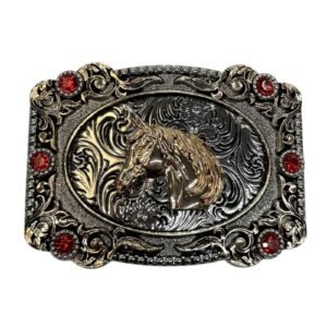 BB-77 Bronze Horse Ruby Belt Buckle