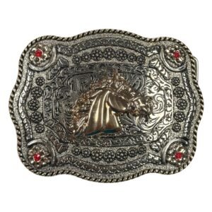 BB-69 Metal/Bronze Horse Ruby Belt Buckle