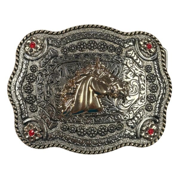 BB-69 Metal/Bronze Horse Ruby Belt Buckle