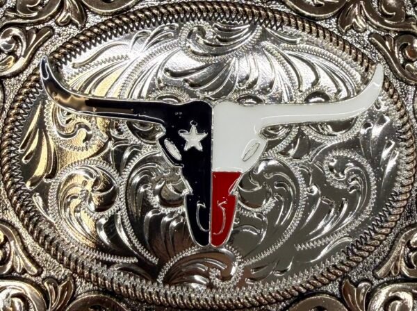 BB-46 Silver/Bronze Texas Longhorn Diamond Belt Buckle