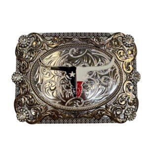 BB-46 Silver/Bronze Texas Longhorn Diamond Belt Buckle