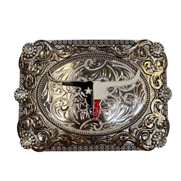 BB-46 Silver/Bronze Texas Longhorn Diamond Belt Buckle