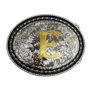 BB-57 Silver/Gold Initial "E" Belt Buckle