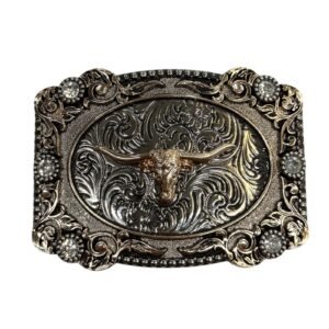 BB-74 Bronze Longhorn Diamond Belt Buckle