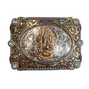 BB-59 Silver/Bronze Virgin Mary Diamond Belt Buckle