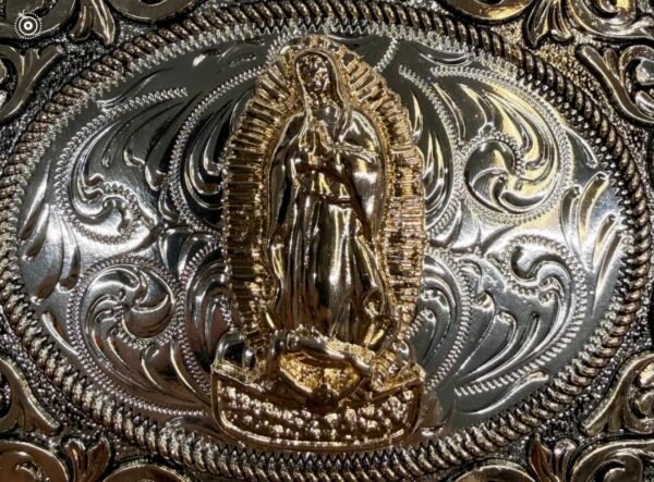 BB-59 Silver/Bronze Virgin Mary Diamond Belt Buckle