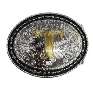 BB-62 Silver/Gold Initial "T" Belt Buckle