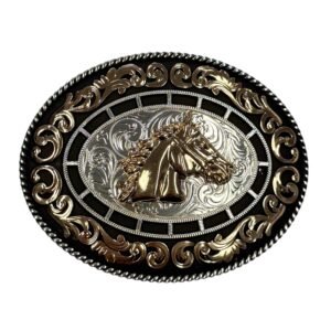 BB-5 Silver/Bronze Black Horse Belt Buckle